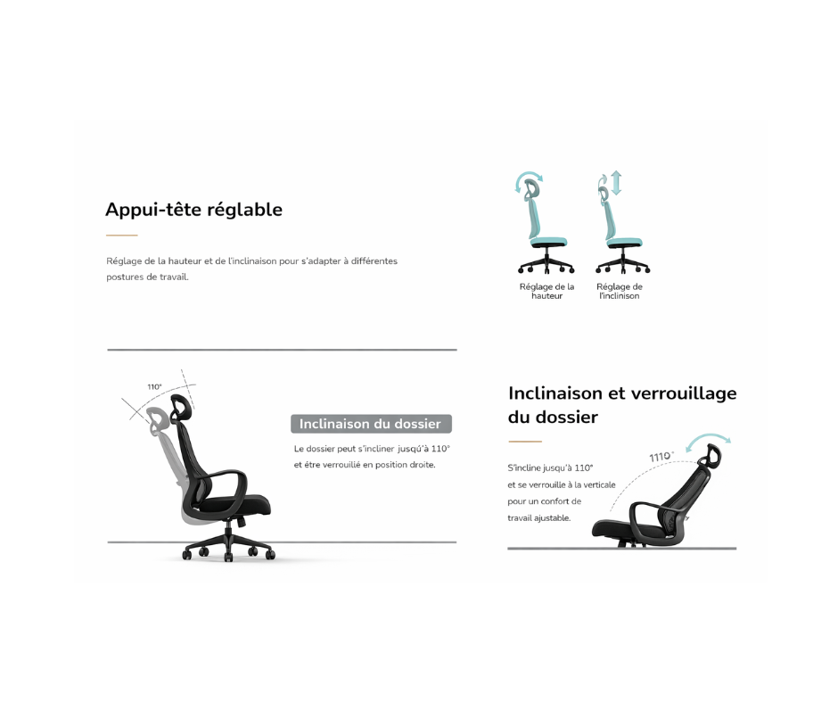 Fauteuil ergonomique avec appui-tête – Confort intensif & prévention TMS