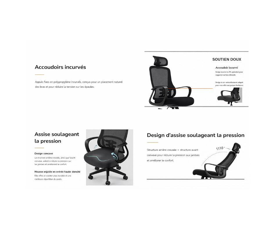 Fauteuil ergonomique avec appui-tête – Confort intensif & prévention TMS